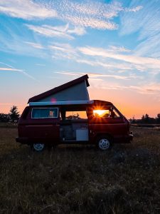 VW camper sunset